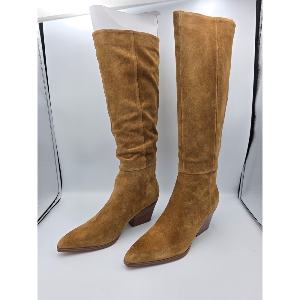 Marc Fisher Tarrie Tall Boots Womens 8 Tan Suede Pointed Toe Western Block Heel